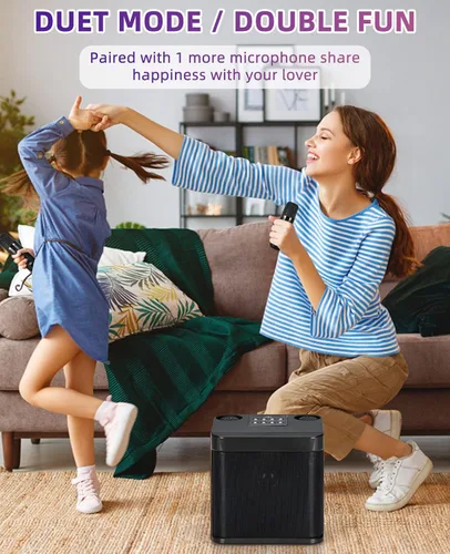 Miniatura 6 de Mini máquina de karaoke para adultos y niños, altavoz portátil de karaoke Bluetooth para TV, con 2 micrófonos inalámbricos, sistema de altavoces PA