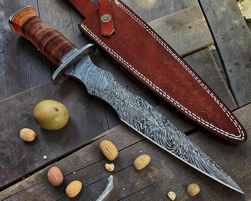 Miniatura 5 de Poshland DG-71 Hecho a mano Damscus cuchillo de acero con mango de cuero - doble borde