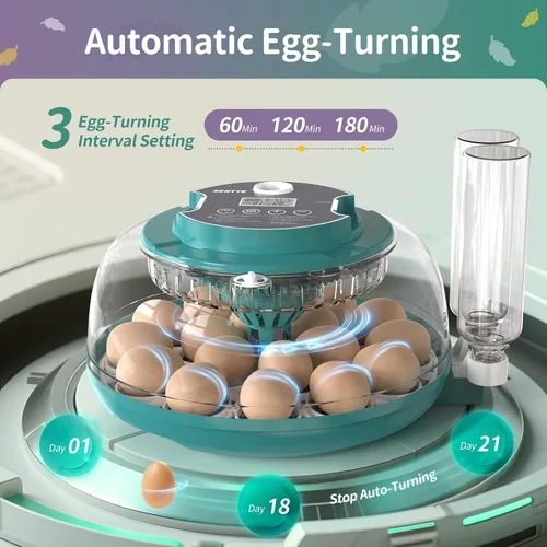 Miniatura 5 de Incubadora automática de huevos con pantalla LED, incubadora de huevos grande con sistema de giro y humedad ajustable, incubadora de tapa
