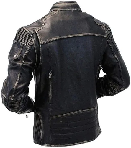 Miniatura 2 de UGFashions Mens Leather Motorcycle Jacket - Cafe Racer Black Rider Biker Vintage Distressed Leather Jacket