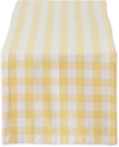 DII Checkered Tabletop Collection 100% algodón, lavable a máquina, camino de mesa, 14x108, amarillo