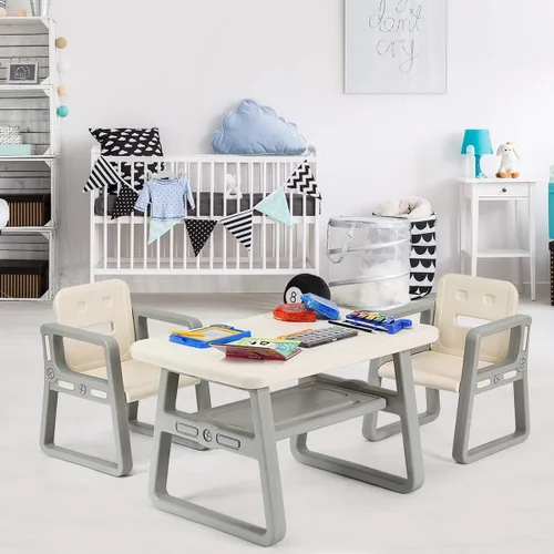 Miniatura 3 de Costzon Juego de mesa y silla para niños, mesa de actividades para niños y 2 sillas con estante de almacenamiento para artes infantiles