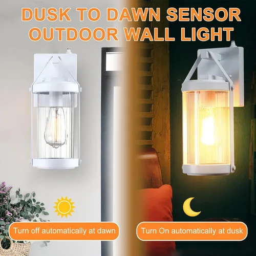Miniatura 4 de LONEDRUID Paquete de 2 lámparas de pared para exteriores, con sensor de anochecer a amanecer, lámpara de pared blanca para exteriores, farolillos