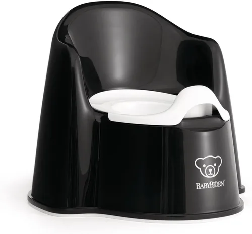 BabyBjörn Silla para Orinal, Inodoro de Entrenamiento para Niños en Negro/Blanco, Fácil de Limpiar, Orinal Interior Extraíble, Antideslizante