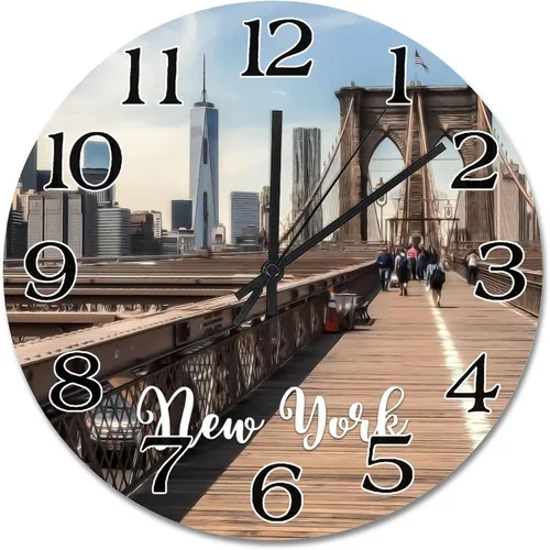 Miniatura 7 de Reloj de pared con paisaje urbano de Nueva York, Estados Unidos, reloj de pared grande de viaje, funciona con pilas, 9 pulgadas, silencioso