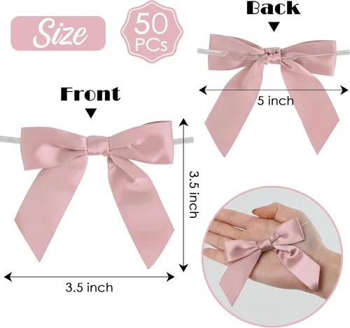 Miniatura 2 de AIMUDI Lazos de cinta con torsión para bolsas de golosinas de 3.5" Lazos de cinta de satén rosa claro para manualidades, lazos prefabricados