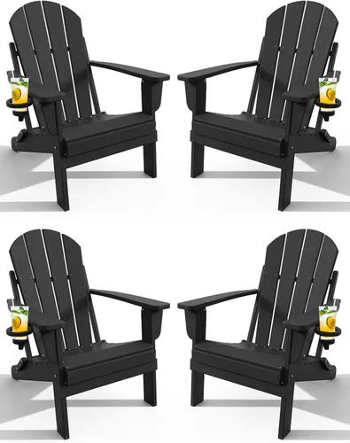 Miniatura 8 de Silla Adirondack plegable con soporte para tazas, sillas de patio de plástico HDPE para todo tipo de clima, silla para hoguera, sillas de césped al