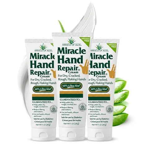 Miracle - Crema reparadora de manos para manos secas y agrietadas, 1 onza, la mejor crema curativa de manos con 60% de aloe vera, hidratante no