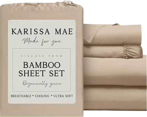Miniatura 44 de KARISSA MAE Juego de sábanas tamaño individual de viscosa de bambú refrescante, 100% cultivadas orgánicamente, bolsillo profundo de 18 pulgadas
