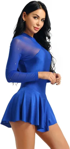 Miniatura 4 de YiZYiF Lyrical - Vestido de patinaje sobre hielo para mujer, manga larga, elastano, leotardo de gimnasia