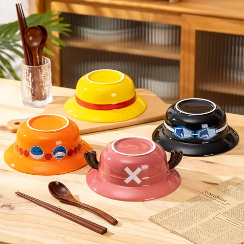Miniatura 6 de Tazón de ramen con sombrero de paja (tazón de cerámica + cuchara de madera + palillos) para fanáticos del anime