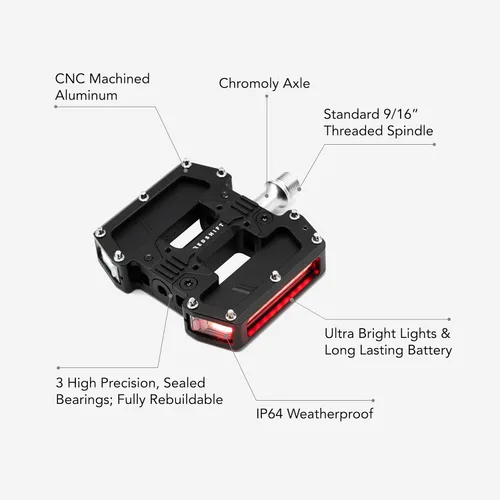 Miniatura 4 de REDSHIFT ARCLIGHT PRO Pedales planos de bicicleta con luces LED, encendido y apagado automático, batería de más de 36 horas, recargable por USB