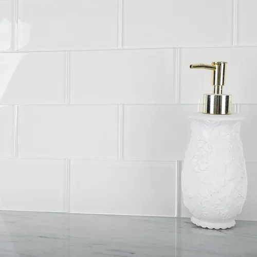 Miniatura 6 de Azulejo de vidrio de metro, azulejos de vidrio de 3 x 6 pulgadas para cocina, baño, ducha, pared blanca (32 unidades, 4 pies cuadrados)