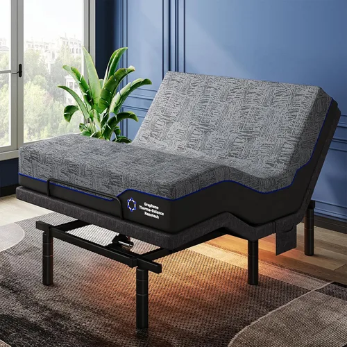 Miniatura 13 de Pipishell Base de cama ajustable individual XL y colchón de espuma viscoelástica de 14 pulgadas con masaje, base de cama eléctrica con espuma