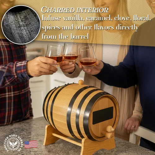 Miniatura 4 de Dispensador de barril de whisky de 1 litro con pizarra frontal, barriles de roble para criar whisky, cócteles, tequila, barril de bourbon decoración