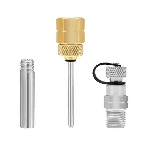 Miniatura 8 de Adaptador de calibre de latón 1/4 NPT hembra, 2-1/2 OAL x 1-2/5 "x 1/8" sonda con funda de acero inoxidable, kit de montaje de manómetro