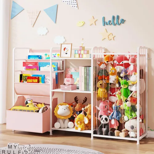 BBLIKE Organizador de almacenamiento de animales de peluche 3 en 1, almacenamiento de juguetes con estantería para niños y soporte grande de