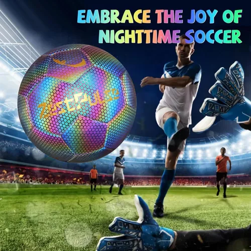 Miniatura 7 de Balón de fútbol holográfico reflectante tamaño 3, 4 y 5 para niños y adultos, alta visibilidad para juegos nocturnos y entrenamiento, regalo ideal