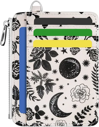 Miniatura 45 de Hancynir Cartera delgada para mujer con soporte para tarjetas de crédito RFID, pequeña mini funda para tarjetas con bolsillo frontal de PU, cartera