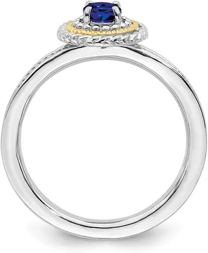 Miniatura 2 de Anillo de plata de ley 925 maciza y oro amarillo de 14 quilates, apilable, azul zafiro creado, anillo de eternidad