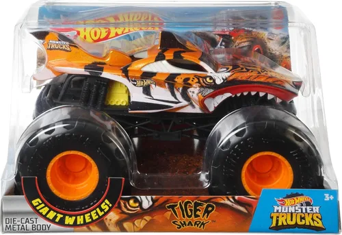 Miniatura 4 de Hot Wheels Monster Trucks Tiger Shark - Vehículo fundido a presión a escala 1:24 con ruedas gigantes para niños de 3 a 8 años de edad, gran regalo