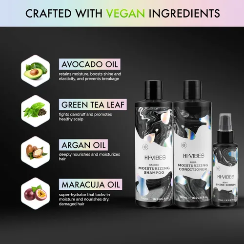Miniatura 2 de MOEHAIR Hi-Vibes - Champú, acondicionador y suero vegano Juego de champú y acondicionador de aceite de argán con suero antiencrespamiento