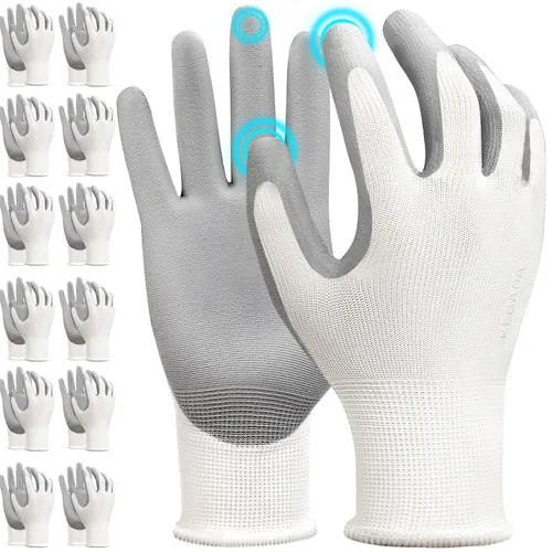 Miniatura 7 de Kebada Guantes de trabajo de seguridad, paquete de 120 pares a granel, pantalla táctil, revestimiento de poliuretano, ideales para almacén, Negro