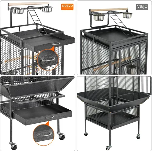 Miniatura 5 de Jaula para pájaros y accesorios de Yaheetech. Ideal para loros, cacatúas, periquitos., Negro