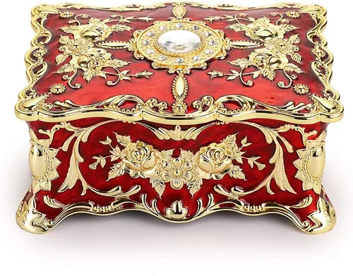Hipiwe Joyero rectangular vintage, organizador esmaltado de dos capas, caja de tesoros, caja decorativa de regalo de recuerdo para mujeres y niñas,