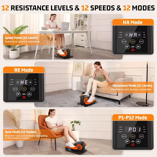 Miniatura 2 de Under Desk Elliptical Machine, Leg Exerciser While Sitting for Seniors with Remote Control & 12-Speeds, Quiet Portable Electric Seated Pedal
