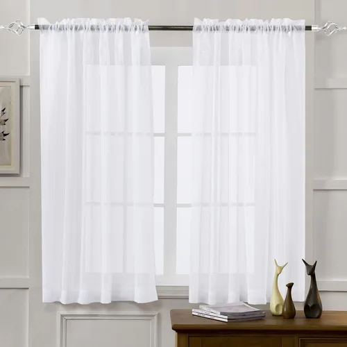 Miniatura 91 de Cortinas para ventana cortinas blancas traslúcidas de 90 pulgadas de largo, 2 paneles de cortinas de tul, paneles de ventana para cortinas de Blanco