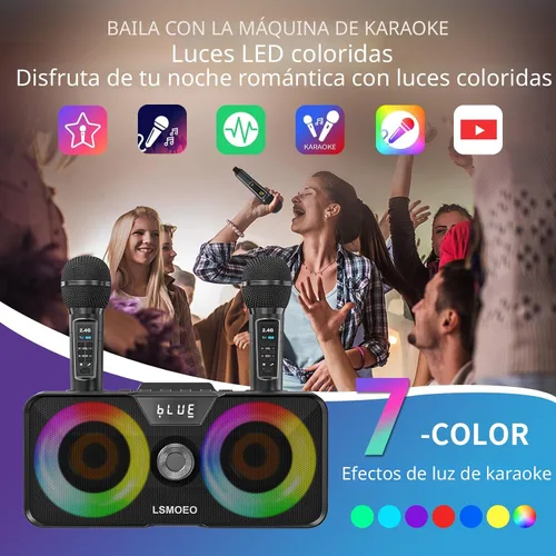 Miniatura 7 de Máquina de karaoke para adultos y niños con 2 micrófonos inalámbricos UHF, sistema de altavoces Bluetooth portátil PA con luces LED de fiesta