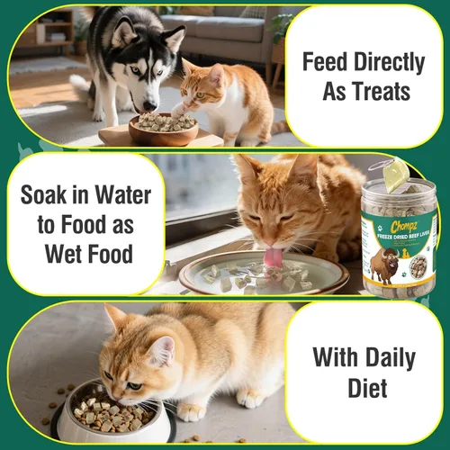 Miniatura 6 de Chompz Golosinas de hígado de res liofilizadas para perros y gatos, golosinas saludables para entrenamiento de mascotas o aderezo para alimentos, un