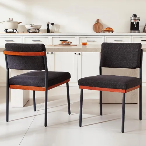 Miniatura 11 de Juego de 2 sillas de comedor modernas, sillas de cocina con cojines gruesos y almohadillas ajustables, sillas de comedor tapizadas de piel sintética