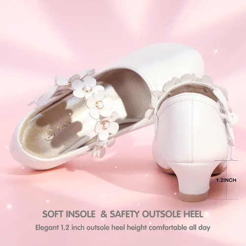 Miniatura 4 de PANDANINJIA Zapatos de vestir para niñas, zapatos de tacón Mary Jane, zapatos de tacón de flores para fiesta de boda de regreso a clases, zapatos