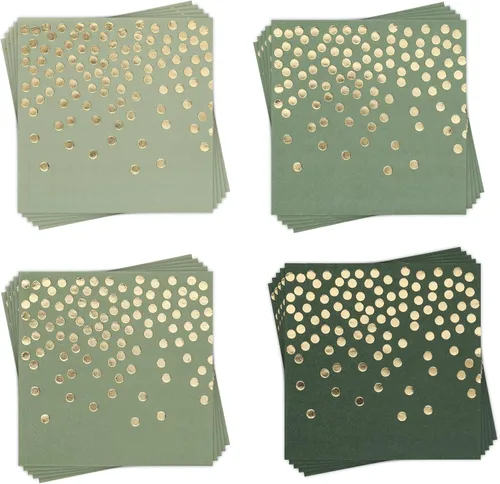 Miniatura 10 de Paquete de 80 servilletas de cóctel de papel negro con confeti de lunares de lámina dorada, suministros de fiesta de lunares (5 x 5 in, 3 capas)