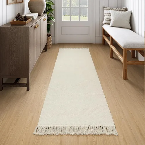 Miniatura 91 de Collive - Tapete de pasillo de cocina, 2 x 4.3 pies, tejido a mano, reversible, lavable, de algodón, color blanco/beige, para baño, pasillo