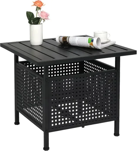 Miniatura 9 de VINGLI Outdoor Side Table with 7.5ft Patio Umbrella, Small Patio Table with 1.57" Umbrella Hole, Adjustable Height & Angle Cantilever Umbrella for