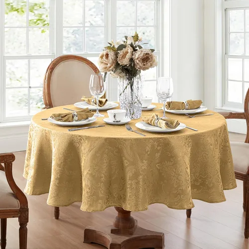 Miniatura 28 de Elrene Home Fashions Caiden Elegance - Mantel de damasco impermeable, resistente a manchas y arrugas, 70" redondo, granate Arándano