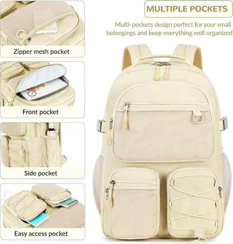 Miniatura 6 de Lohol Mochila resistente al agua con múltiples bolsillos para la escuela, viajes al aire libre, universidad, bolsa para laptop de 15.6 pulgadas