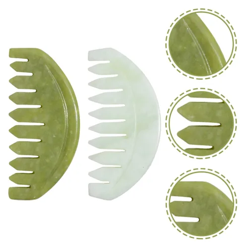 Miniatura 6 de FOMIYES Masajeador de cabeza, 2 piezas, peine de masaje de jade, Guasha, raspado del cuero cabelludo, peine de dientes anchos, masajeador de cuero