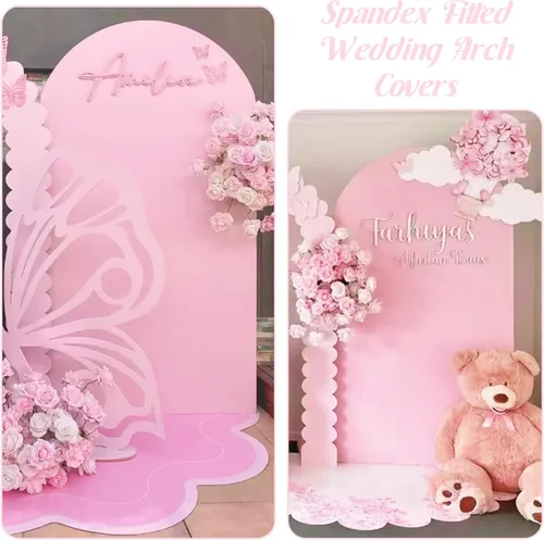 Miniatura 8 de Cubierta de Arco de Boda Ajustada de Spandex 7.2 Pies, Cubierta de Fondo de Arco Rosa, Cubiertas de Soporte de Fondo Chiara de Parte Superior
