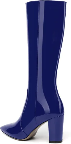 Miniatura 175 de AMBELIGHT Botas altas hasta la rodilla con cremallera y puntera puntiaguda para mujer, de patente sólida, tacón alto, 3.3 pulgadas