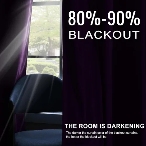 Miniatura 4 de Cortinas opacas de terciopelo morado oscuro de 108 pulgadas de largo, con ojales, para dormitorio, bloqueo de luz, aislamiento térmico, juego de 2
