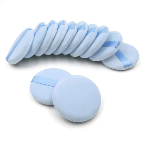 12 almohadillas de algodón para polvo, almohadillas de maquillaje para rostro, soplo de terciopelo redondo esponjoso para base de polvo suelto (azul)