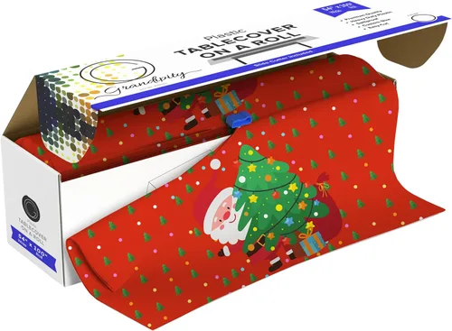 Miniatura 9 de Grandipity Rollo de mantel de plástico, 54 pulgadas x 100 pies, manteles de plástico verde para fiestas, desechables con caja de corte, mantel
