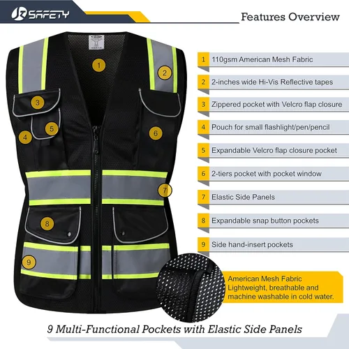 Miniatura 3 de JKSafety Chaleco de seguridad reflectante de alta visibilidad para mujer, tiras reflectantes cosidas en el cuerpo de color neón, transpirable