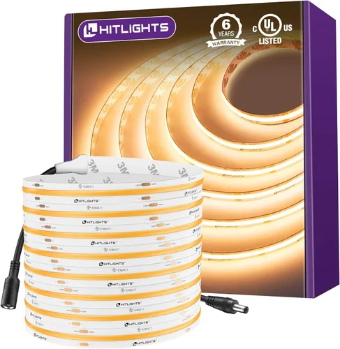 Miniatura 14 de HitLights - Tira de luces LED COB de color blanco cálido de 3000 K, cinta de luz de alta densidad de 32.8 pies de 24 V, 5120 LED, 350+ lm/pies, CRI