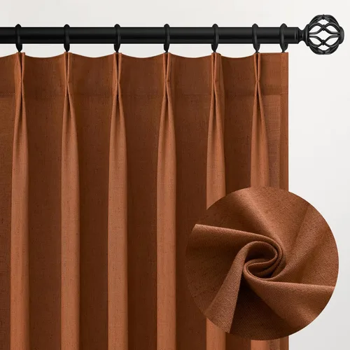 Miniatura 25 de Topfinel 2 paneles de cortinas plisadas de lino beige y blanco de 63 pulgadas de largo, para dormitorio y sala de estar, cortinas semitransparentes