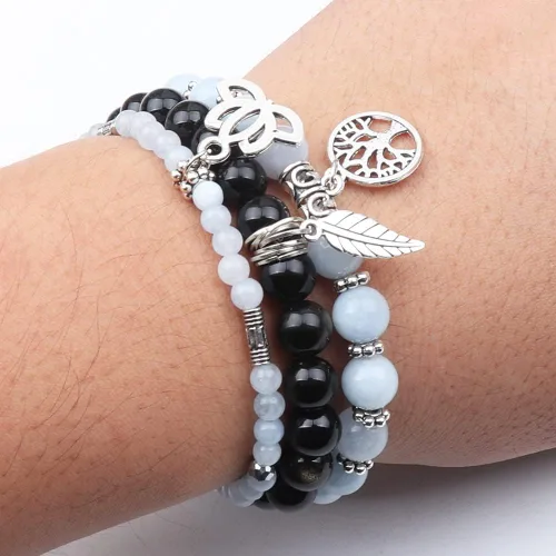 Miniatura 5 de UEUC - Pulseras Reiki, apilables, de piedras curativas, cristales, con dije del árbol de la vida, yoga y hoja de loto, contra la ansiedad